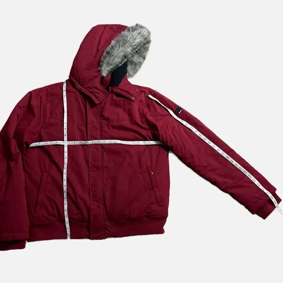 Bench Men’s Winter Coat Jacket Detachable Hood Faux Fur Size XXL Red Zipper - Picture 11 of 12